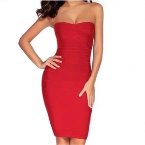 Vintage 1990s Herve Leger Strapless Red Dress